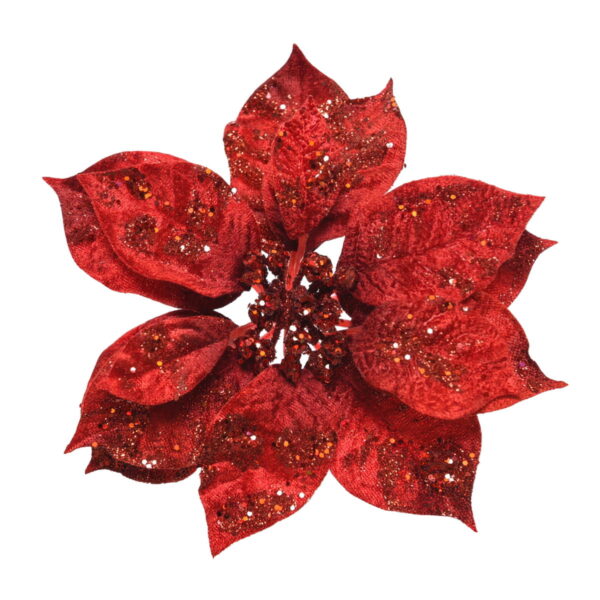 Цветок декоративный на клипсе Kaemingk 16 см красный
